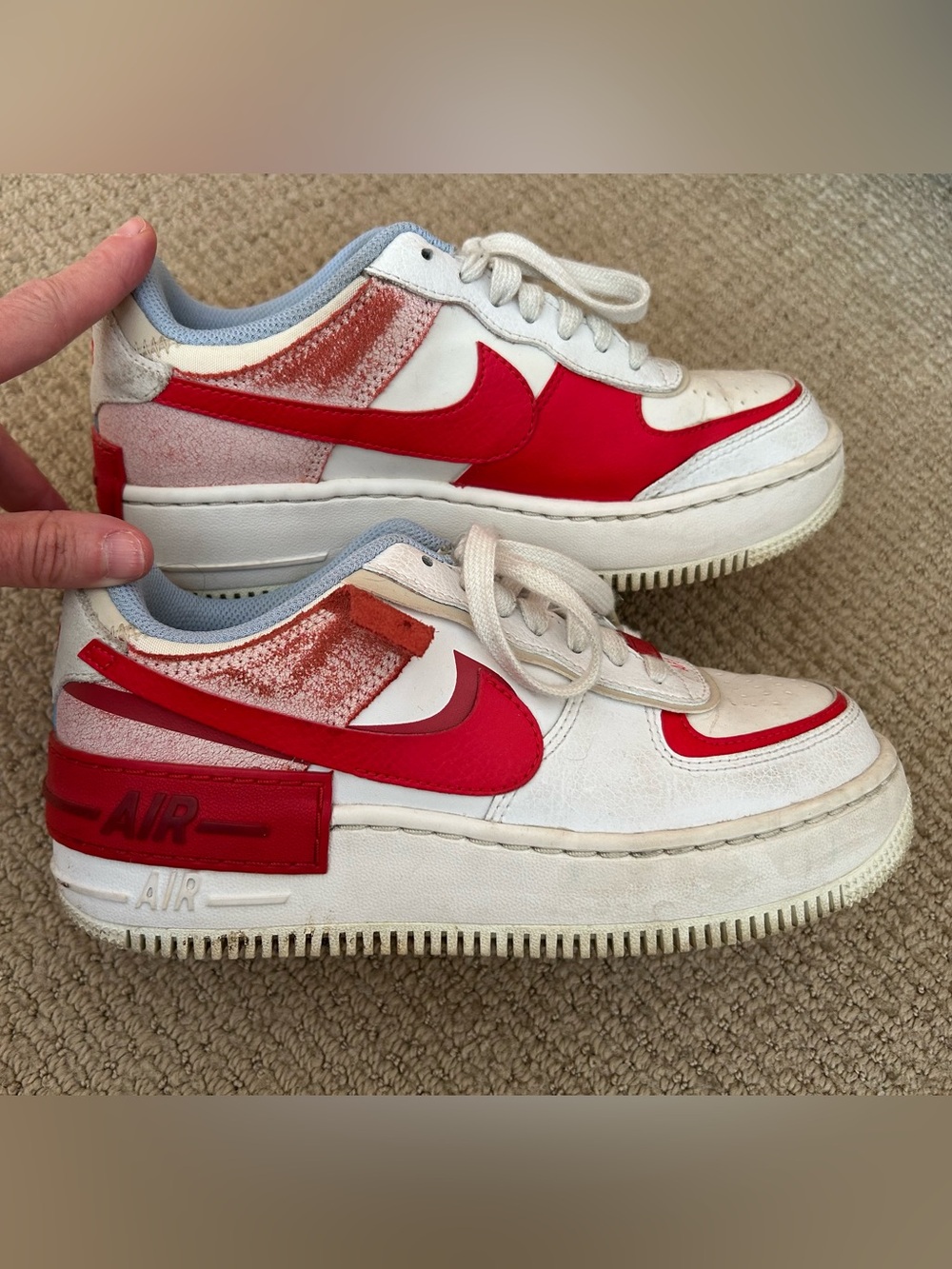 Nike Air Force 1 Low Shadow, size 6.5. Cracked Leather (Women's). Good condition